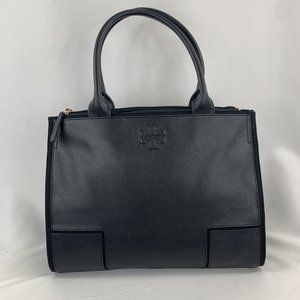 Tory Burch Ella Canvas Leather Tote in Black